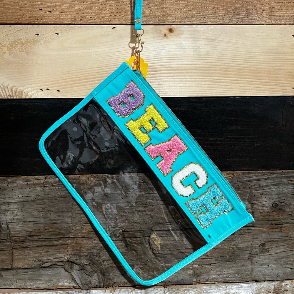 Vinyl Zip Clear Pouch - Beach (turquoise)